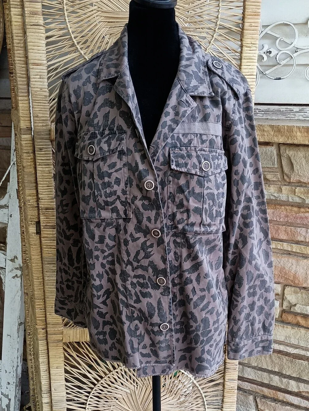 Pistola Anthropologie 100% Cotton Brown Leopard Print Utility Jacket_M - Picture 2 of 7